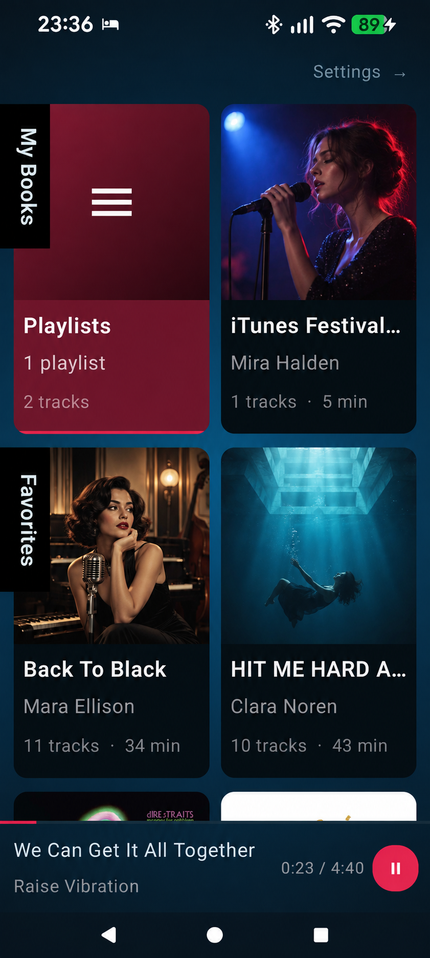 HyperBook mobile music library with playlists and albums